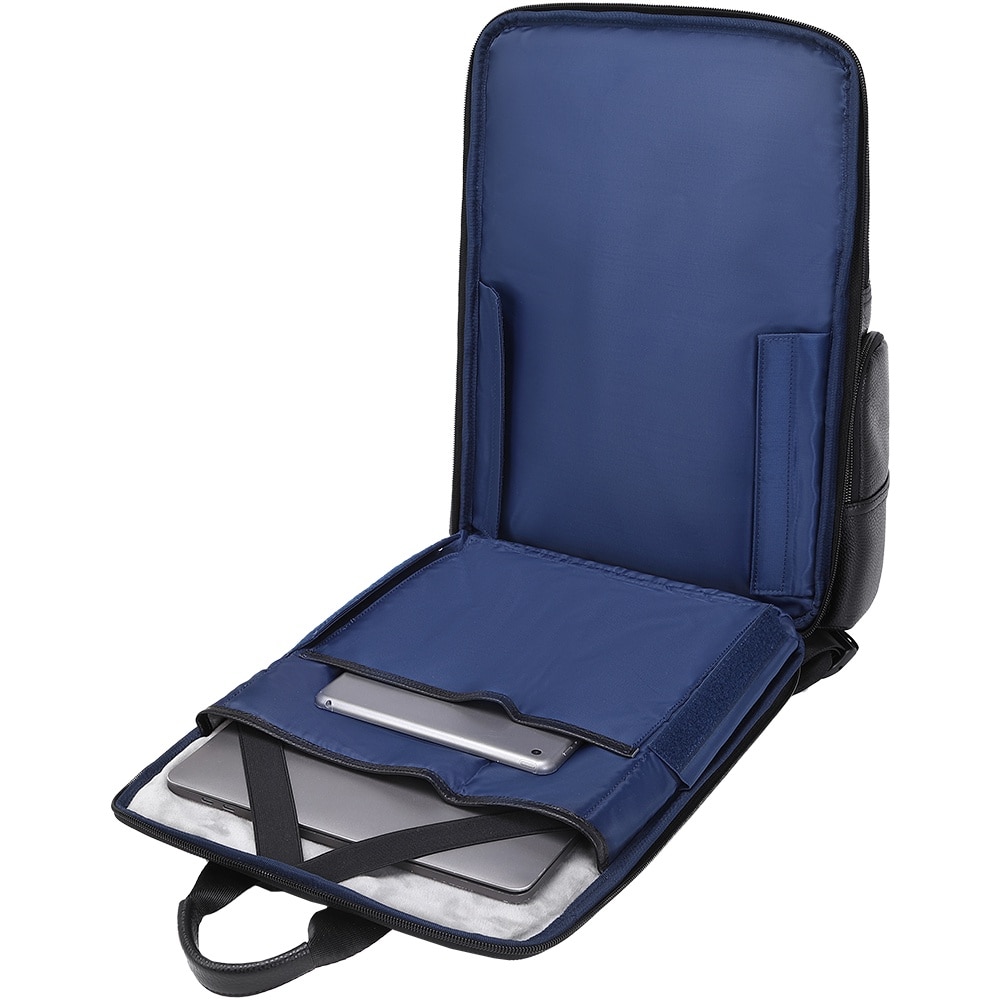 Rucsac smart pentru barbati, slim pentru laptop de 15.6 inch, business elegant cu port USB TYPE-C, din piele naturala, rezistent la apa si zgirieturi, fixare de valiza JOLAR. KB02330BK Negru