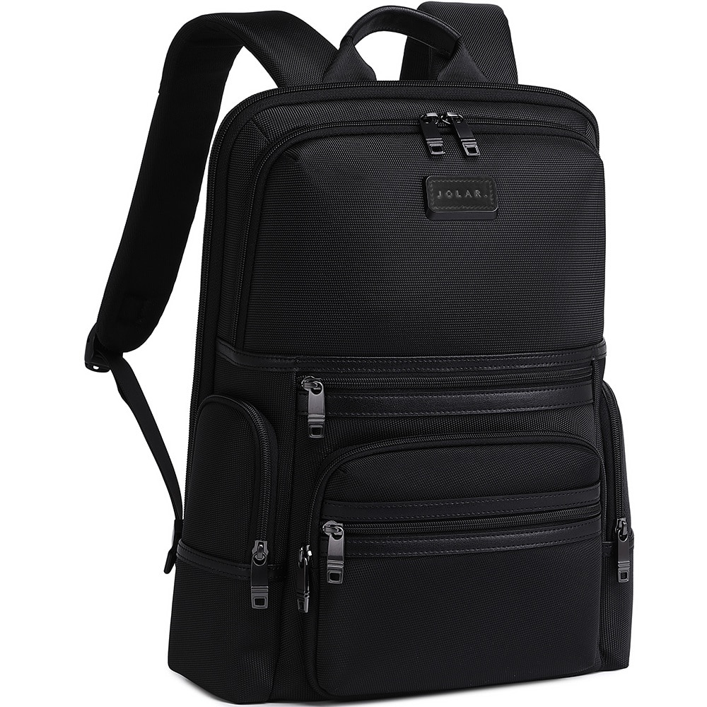 Rucsac slim unisex pentru laptop de 15.6 inch, business elegant cu port USB TYPE-C, din poliester rezistent la apa si zgirieturi, JOLAR. KB02314BK Negru