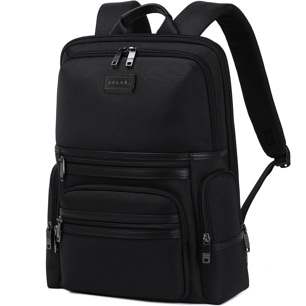 Rucsac slim unisex pentru laptop de 15.6 inch, business elegant cu port USB TYPE-C, din poliester rezistent la apa si zgirieturi, JOLAR. KB02314BK Negru