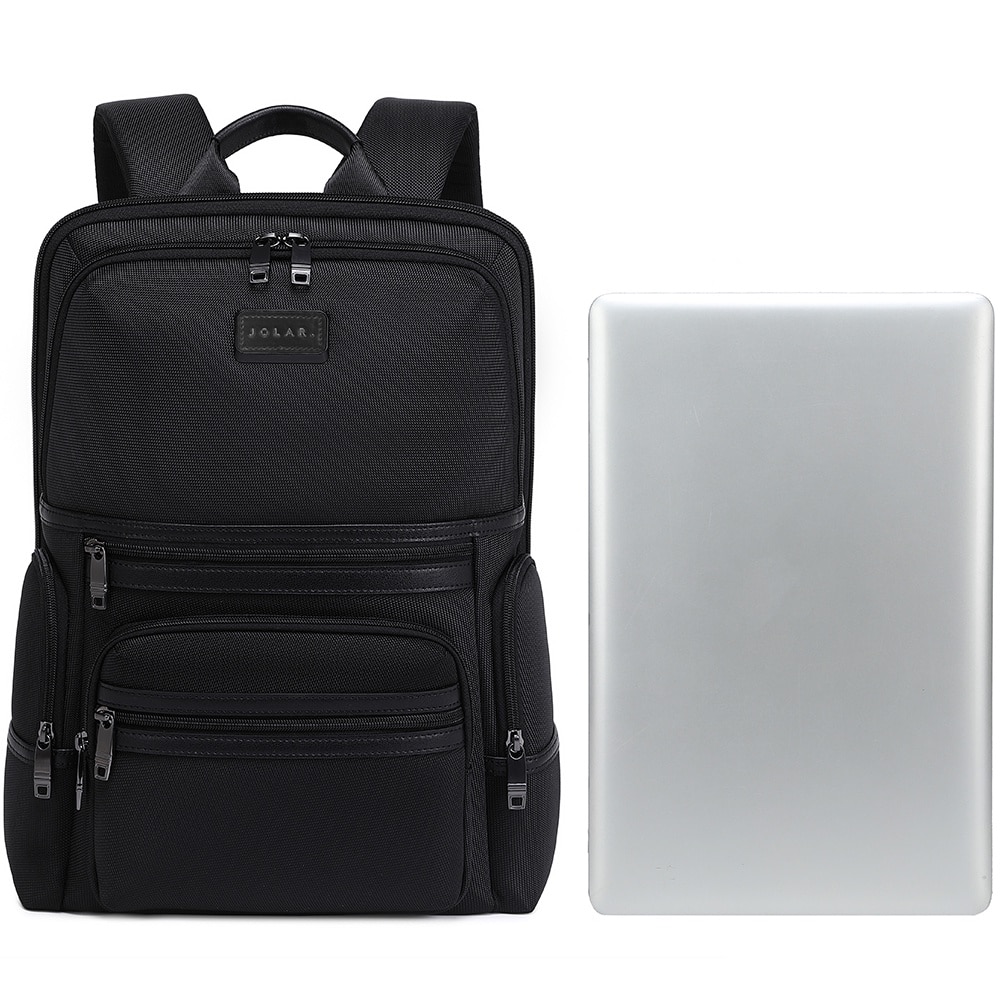 Rucsac slim unisex pentru laptop de 15.6 inch, business elegant cu port USB TYPE-C, din poliester rezistent la apa si zgirieturi, JOLAR. KB02314BK Negru
