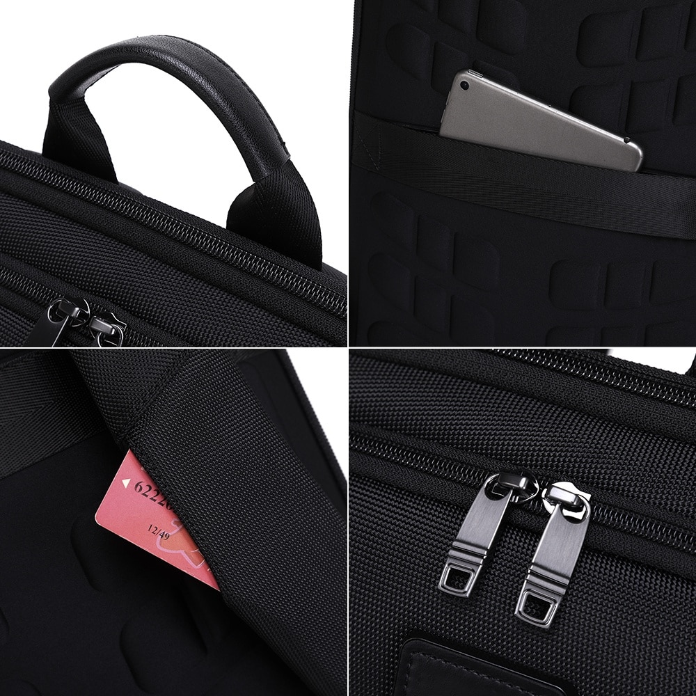 Rucsac slim unisex pentru laptop de 15.6 inch, business elegant cu port USB TYPE-C, din poliester rezistent la apa si zgirieturi, JOLAR. KB02314BK Negru