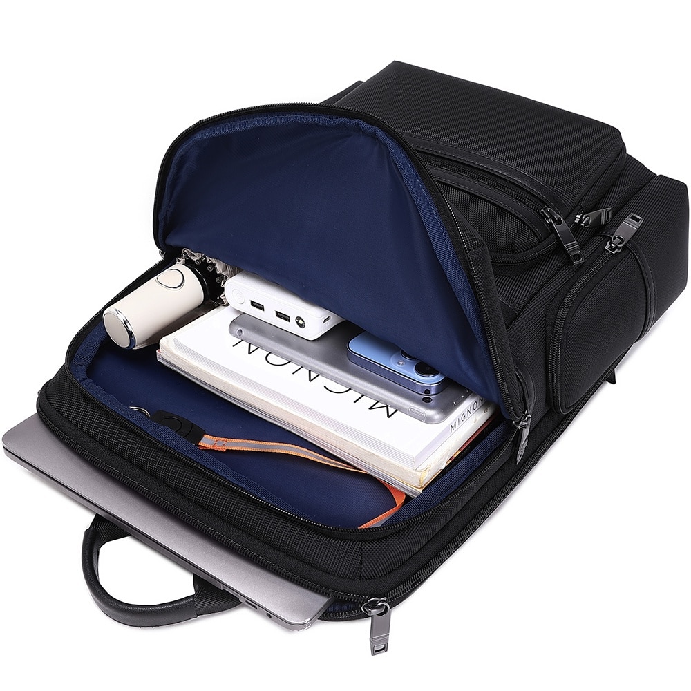 Rucsac slim unisex pentru laptop de 15.6 inch, business elegant cu port USB TYPE-C, din poliester rezistent la apa si zgirieturi, JOLAR. KB02314BK Negru