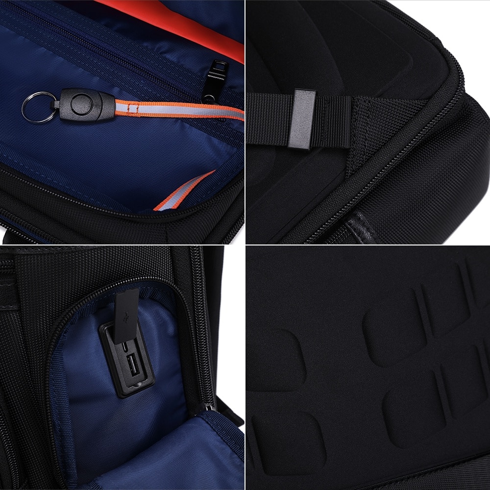 Rucsac slim unisex pentru laptop de 15.6 inch, business elegant cu port USB TYPE-C, din poliester rezistent la apa si zgirieturi, JOLAR. KB02314BK Negru