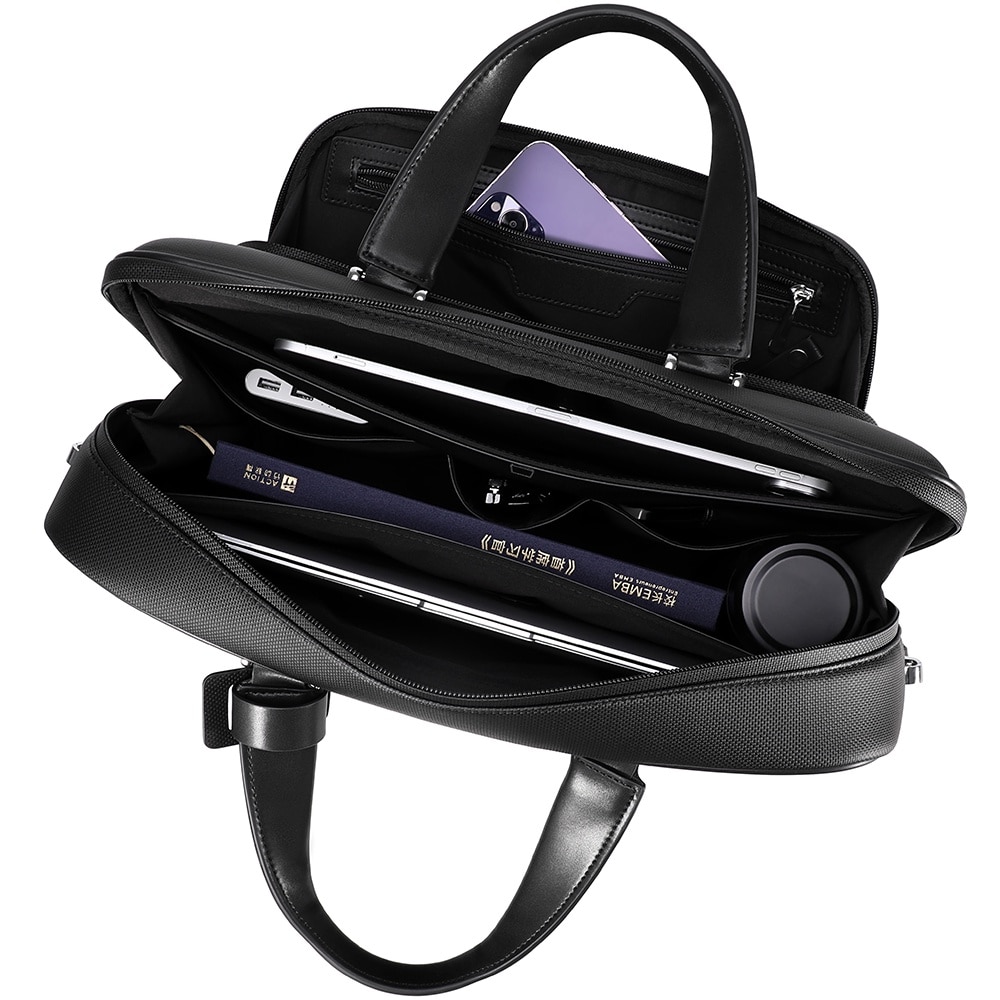 Geanta / Servieta business PREMIUM multi-functionala pentru oficiu, compartiment interior pentru laptop 15.6 inch, unisex, interior bine organizat, din microfibra este rezistenta la apa, JOLAR. YL006BK Negru