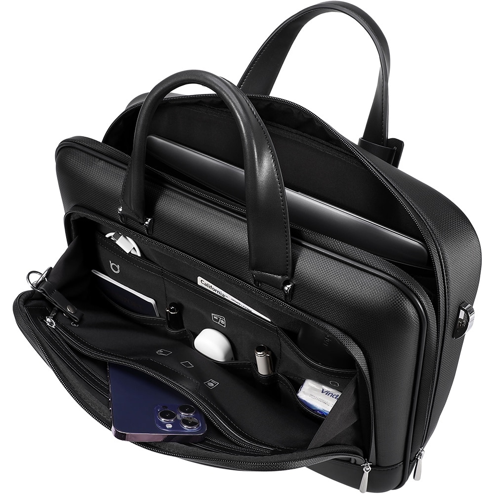 Geanta / Servieta business PREMIUM multi-functionala pentru oficiu, compartiment interior pentru laptop 15.6 inch, unisex, interior bine organizat, din microfibra este rezistenta la apa, JOLAR. YL006BK Negru