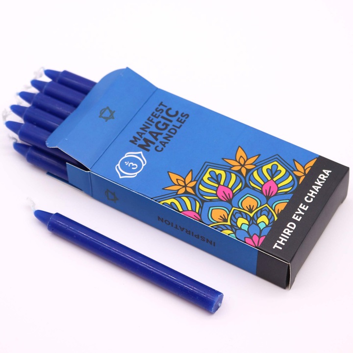 Тъмносини езотерични магически свещи (опаковка от 12) - чакра на третото око