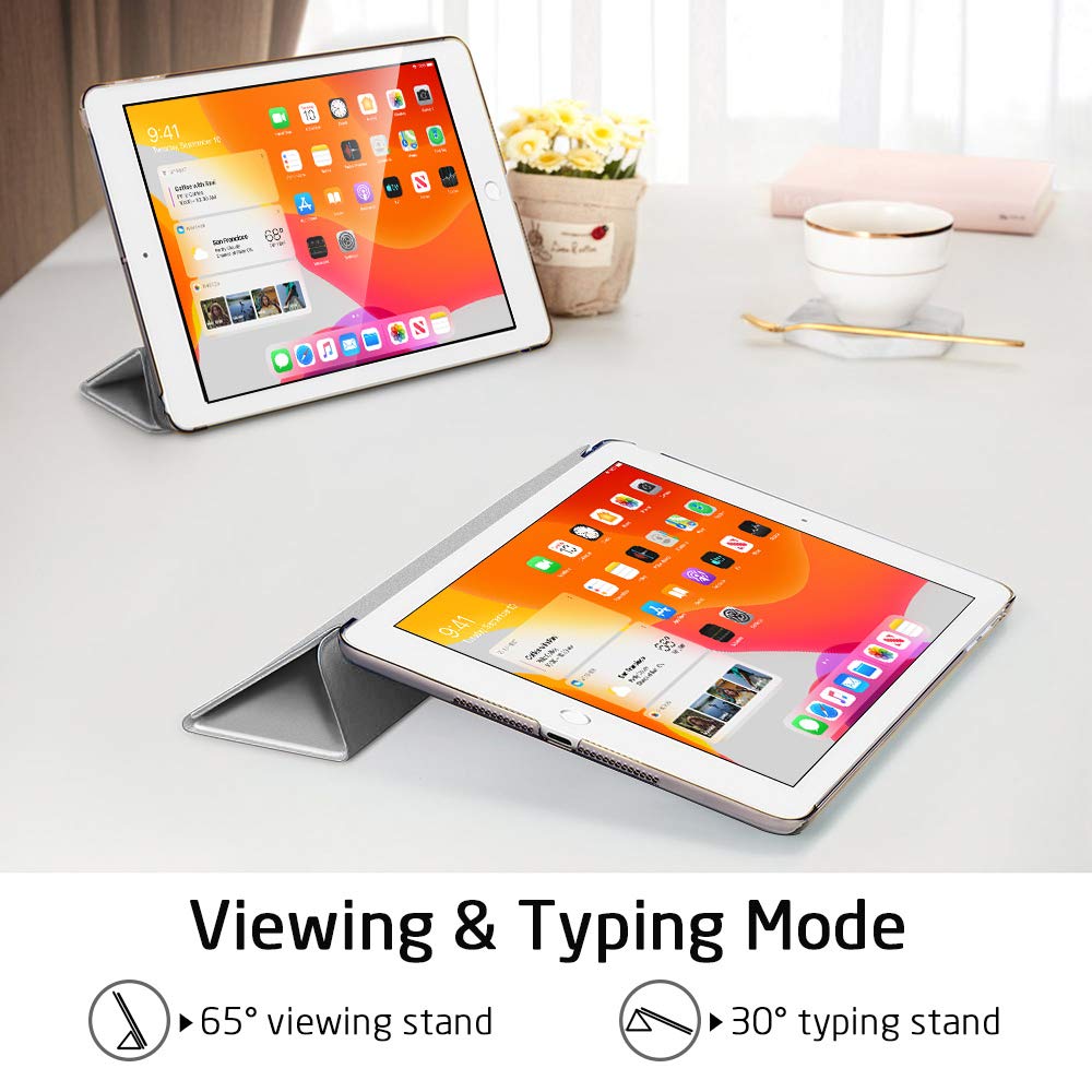 Husa tableta pentru iPad 7th Generation 10.2", piele ecologica, anti-alunecare, gri argintiu