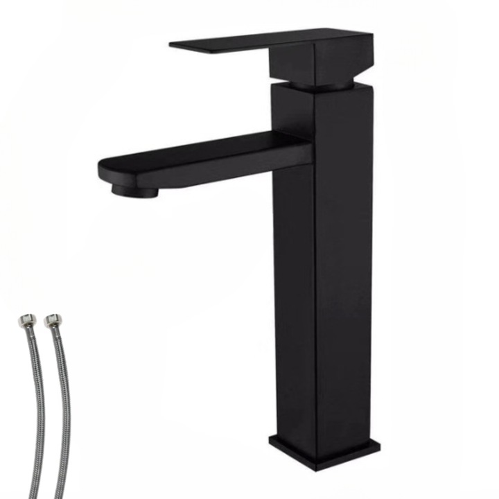 Смесител за мивка за баня, SMART GADGETS C&A, неръждаема стомана, премиум клас, включени връзки, матово черно, 30 см