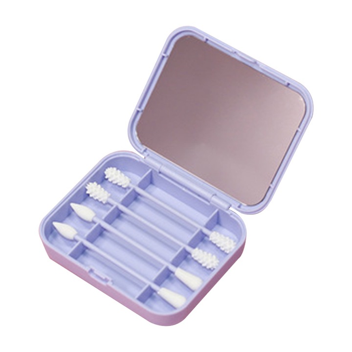 Set 4 betisoare de curatare reutilizabile, silicon, cutie ABS, mov, 7.7x6.3x1.6cm