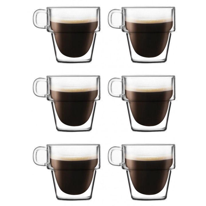 Set 6 cani cafea Altmore, sticla borosilicat, pereti dubli, 250 ml