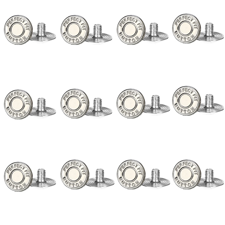 Set butoni jeans fara cusatura COMEWE, 17mm, argintiu, 12 buc/set