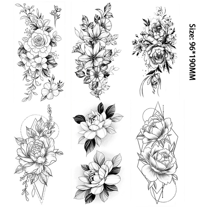 Set 6 tatuaje temporare 3D, rezistente 3-5 zile, negru