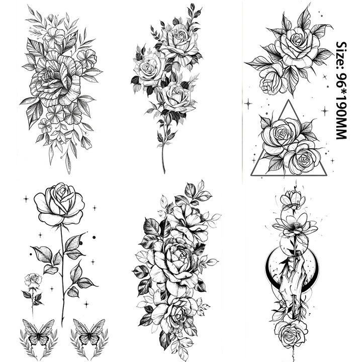 Set 6 tatuaje temporare, negru, rezistente 3-5 zile