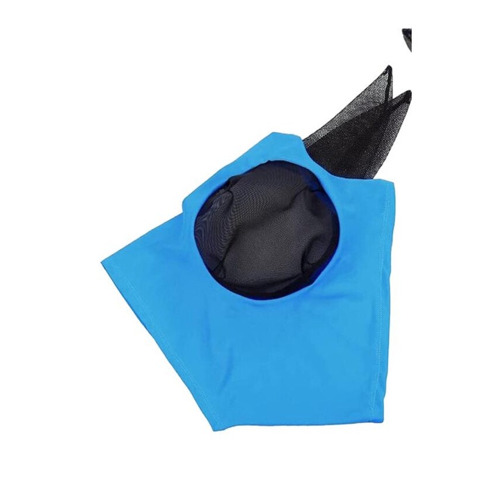 Masca de protectie pentru cal, cu protectie urechi, mesh, anti-UV, negru/albastru, 52x35x1cm
