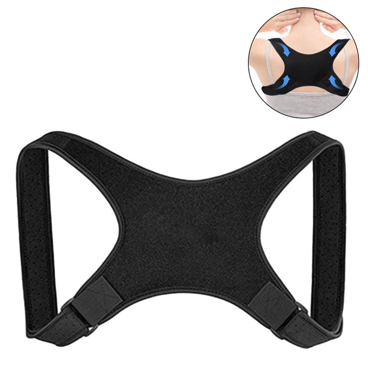 Corector de postura, neopren, negru, marime M, suport spate si clavicula