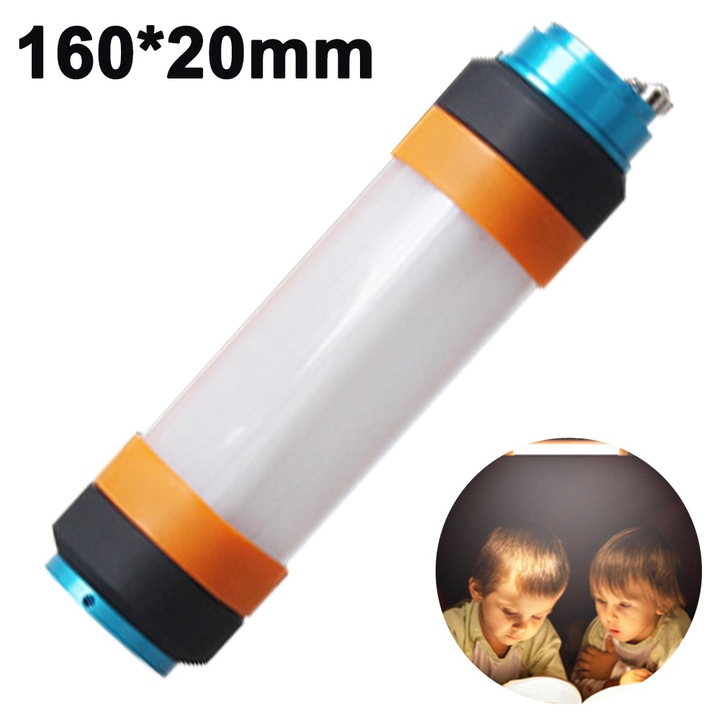 Lanterna de camping reincarcabila, IP68, negru cu portocaliu, 160x20mm, 2000mAh