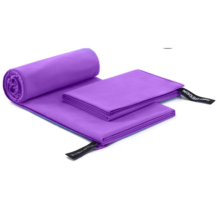 Set 2 Prosoape Microfibra, Absorbtie Rapida, Multifunctionale, Mov, 40x80cm/76x152cm