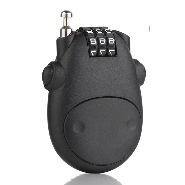 Телескопична ключалка с код, дизайн крава, стоманен кабел, черно/сребристо, 58x70 мм