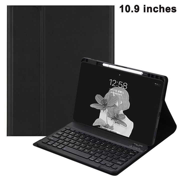Husa cu tastatura pentru iPad Air 4, 10.9 inch, piele ecologica, negru