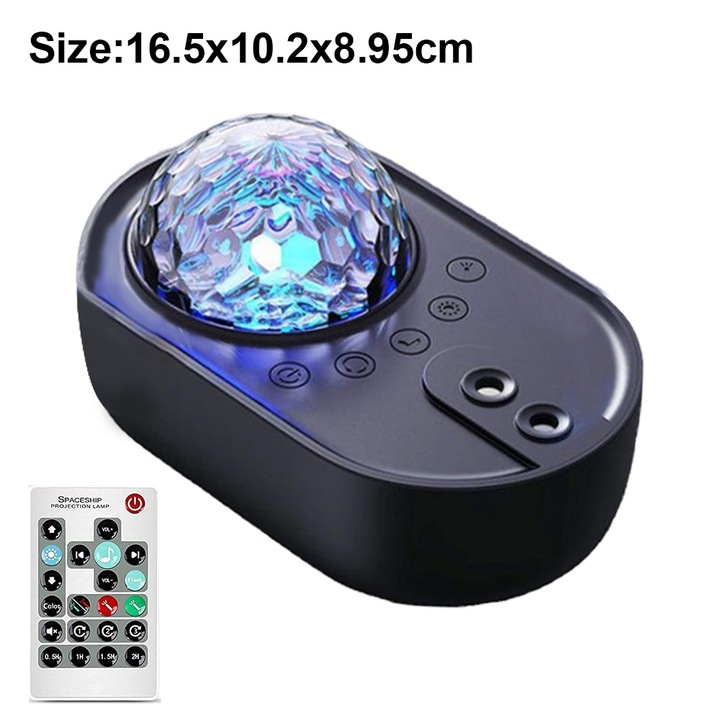 Proiector cer instelat LED, lampa de noapte 3 in 1, 10 combinatii de culoare, cu difuzor Bluetooth si telecomanda, albastru, 16.8x10.1x8.8 cm