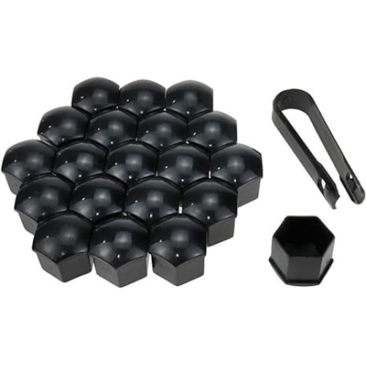 Csavarsapka készlet, 17mm, fekete, 20 db + bontószerszám