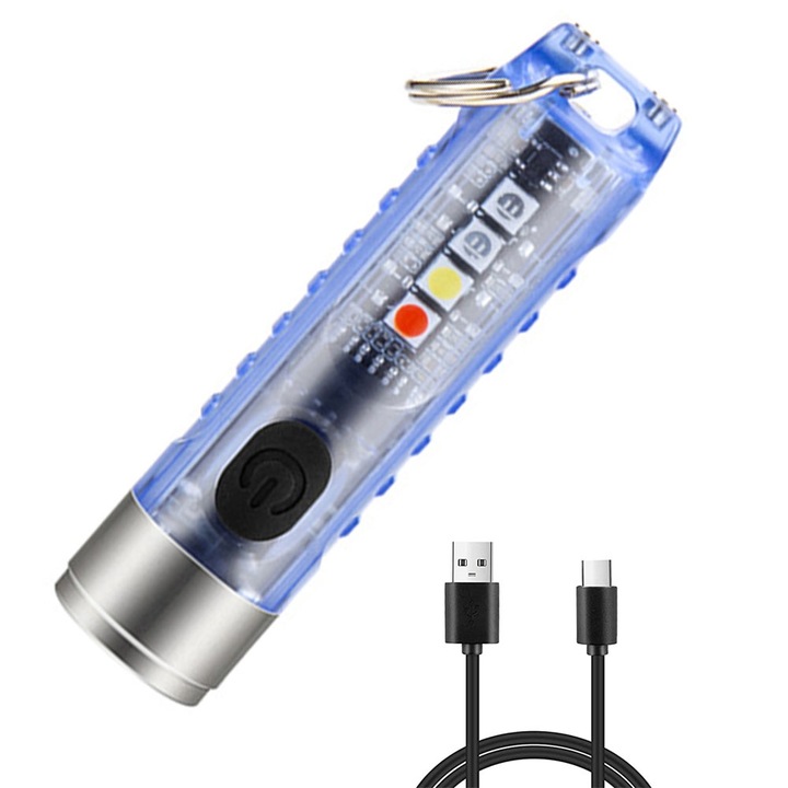 Мултифункционален фенер, USB презареждаем, 400LM, IP65, 15.6x60.5mm, прозрачно син