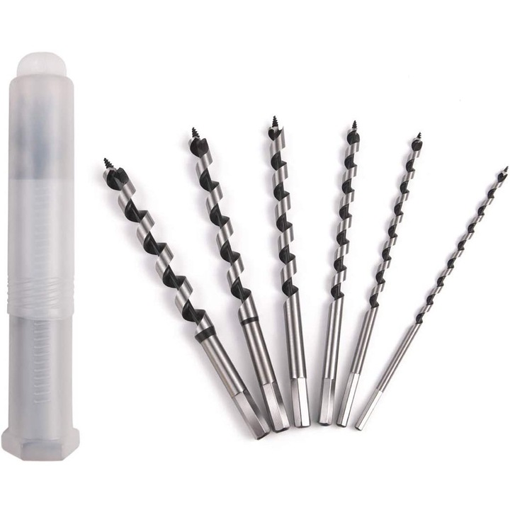 Set 6 burghie pentru lemn, metal argintiu, 6-16mm x 230mm