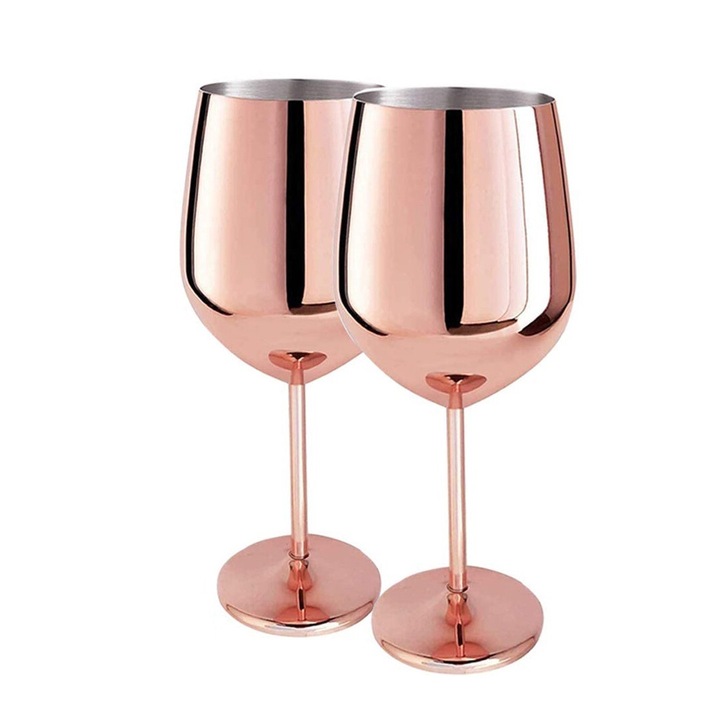 2 db-os borospohár készlet, rozsdamentes acél, rózsaszín arany, 500 ml