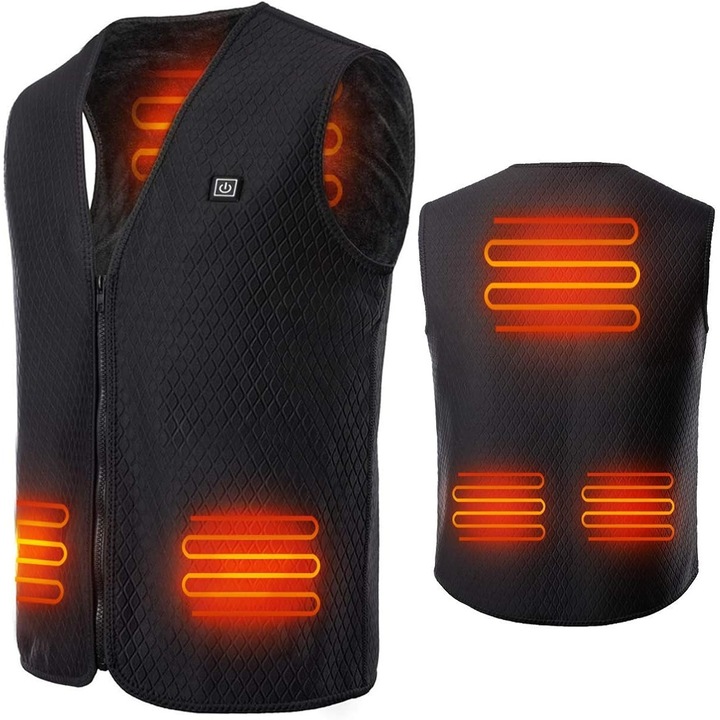 Vesta incalzitoare unisex, incalzire USB, 3 niveluri temperatura, negru, M