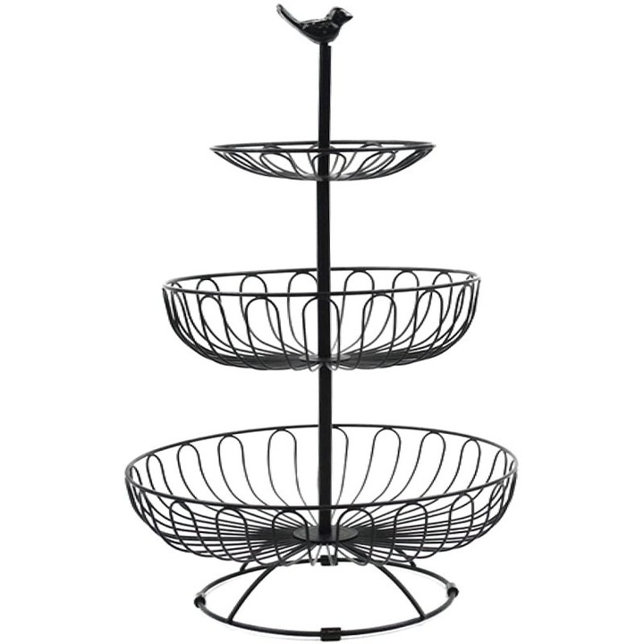 Cos Fructe Vintage, 3 Etaje, Fier, Negru si Alb, 47x20cm