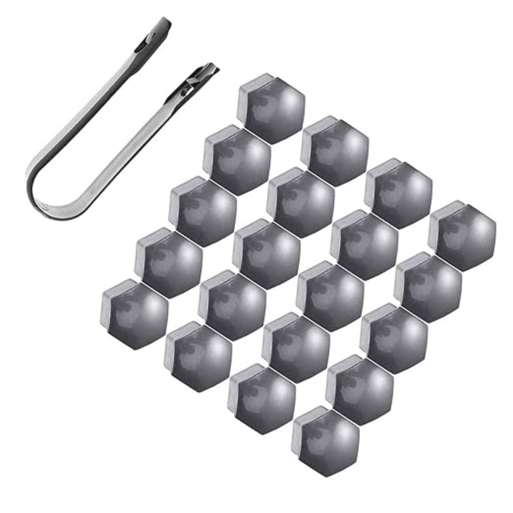 Hatszögletű kerékcsavar kupak készlet, 17mm, szürke, szétszerelő szerszámmal, 20 db + 1 db