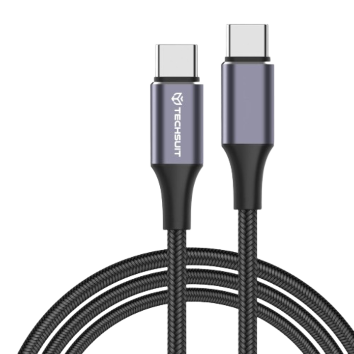 Töltő- és adatkábel-c / Type-c Techsuit 100W 1M nylon alumínium fekete