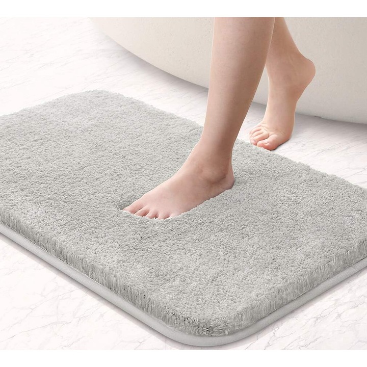 Covoras baie, absorbant, antiderapant, microfibra, gri deschis, 50x81cm