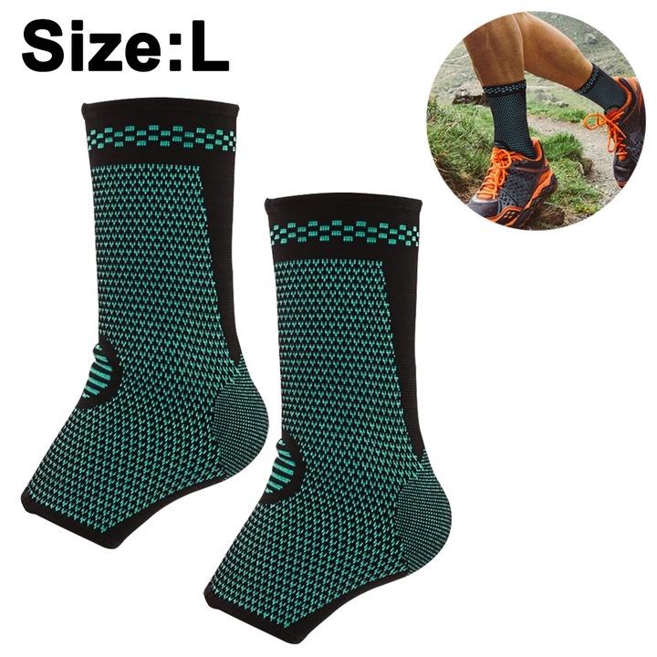 Set 2 protectii glezna, elastice si respirabile, negru cu verde, marimea L