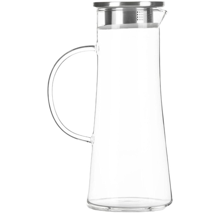 Ceainic cu infuzor si capac din inox, Sticla borosilicata, 1500 ml, 10.5 x 25.5 x 9 cm, Transparent / Argintiu