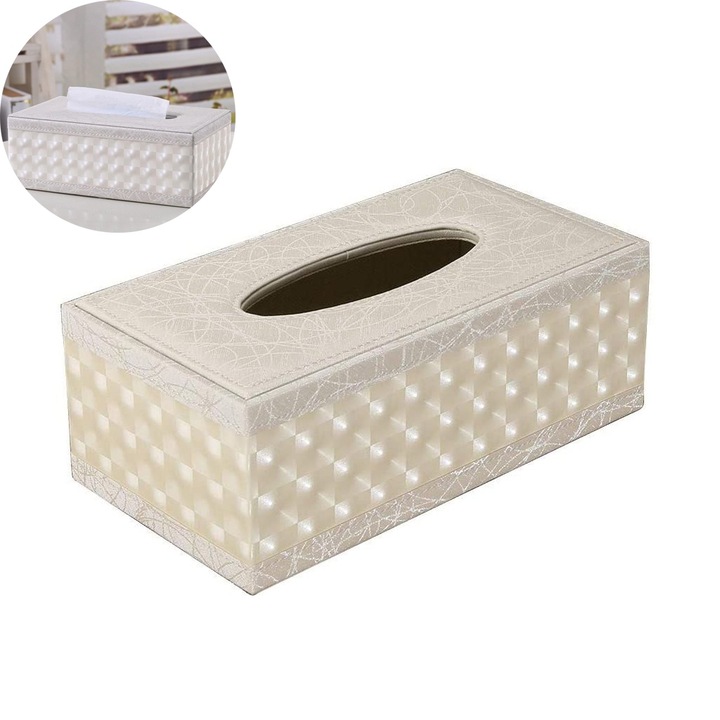 Cutie pentru servetele, piele artificiala, alb, 25x13.5x9.5cm