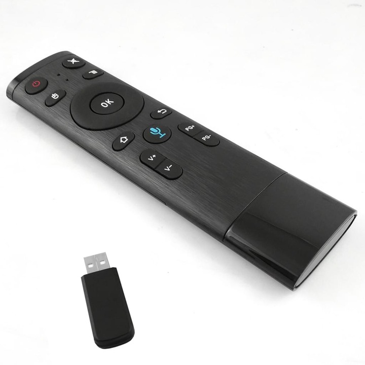 Telecomanda wireless 2.4G, Compatibil cu Smart TV/Android TV/Box HTPC/PC, Plastic, Control vocal, Raza 15 m, Negru