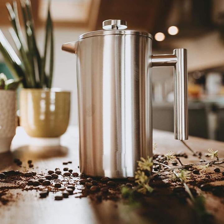Кафеварка French Press, инокс, 1L, троен филтър, сребриста