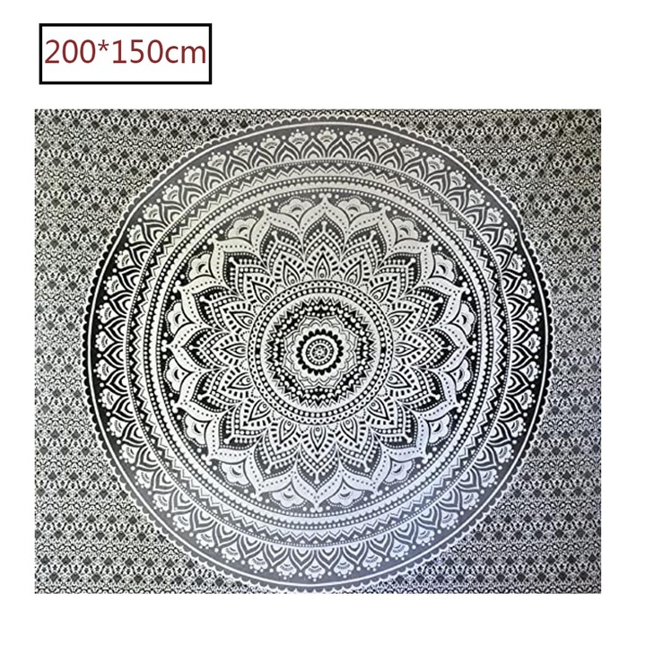 Стенен гоблен, индийска мандала, полиестер, 150x200 см, сив