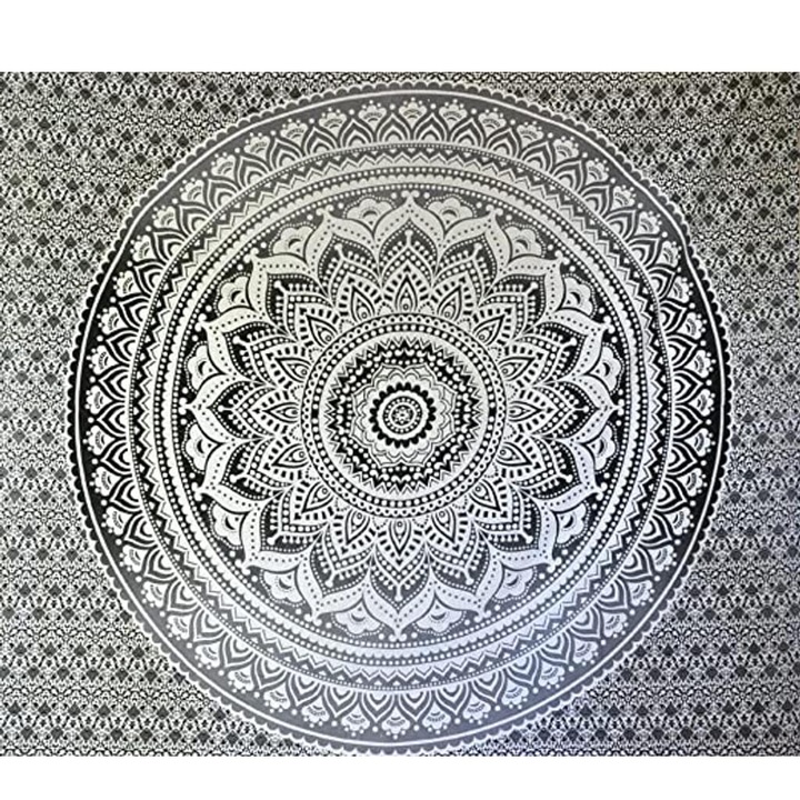 Стенен гоблен, индийска мандала, полиестер, 150x200 см, сив
