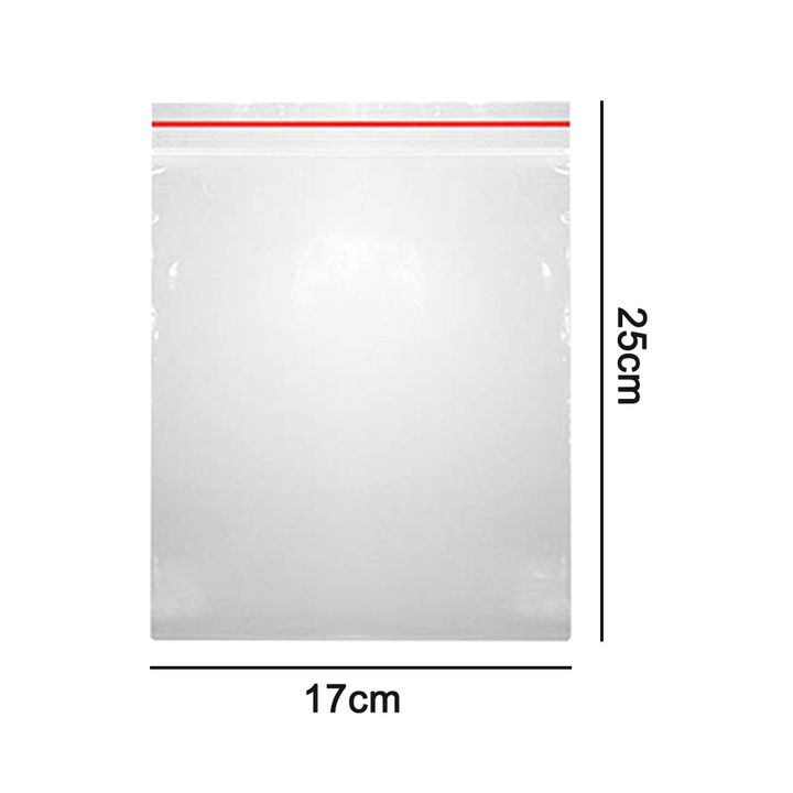 Set 100 bucati Pungi Sigilabile, Plastic, Transparent, Etanse, Reutilizabile, 17x25cm