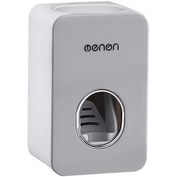 Automata fogkrém adagoló, ABS, rögzítés fúrás nélkül, szürke, 11x7x6cm