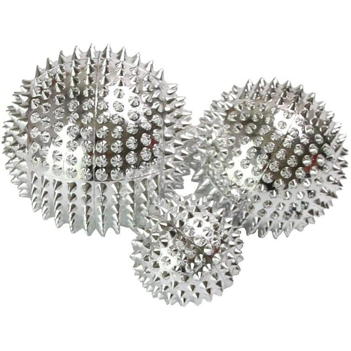 Set 2 mingi fitness pentru masaj, acupresura, argintiu, 47mm