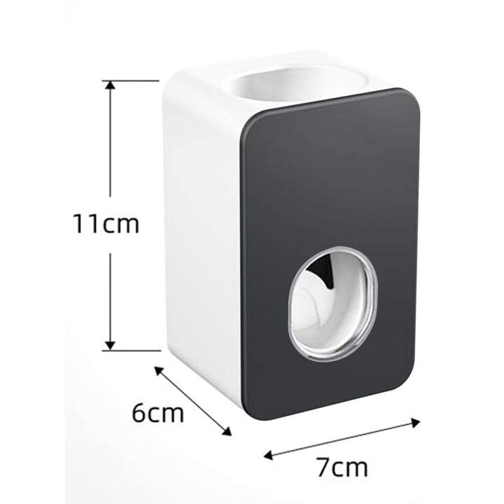 Automata fogkrém adagoló, nyom nélkül rögzíthető, fekete, 11x7x6cm