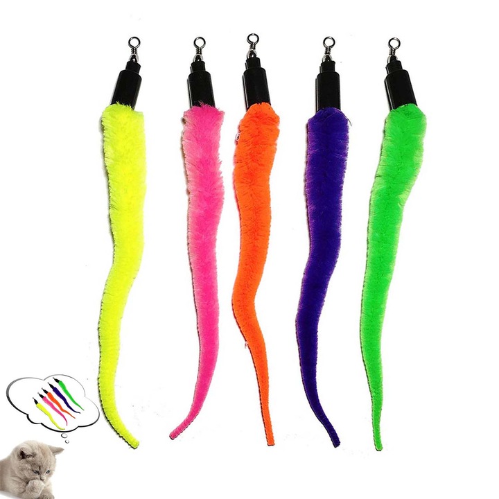 Set de 5 viermi colorati, pentru pisici, multicolor, interactivi