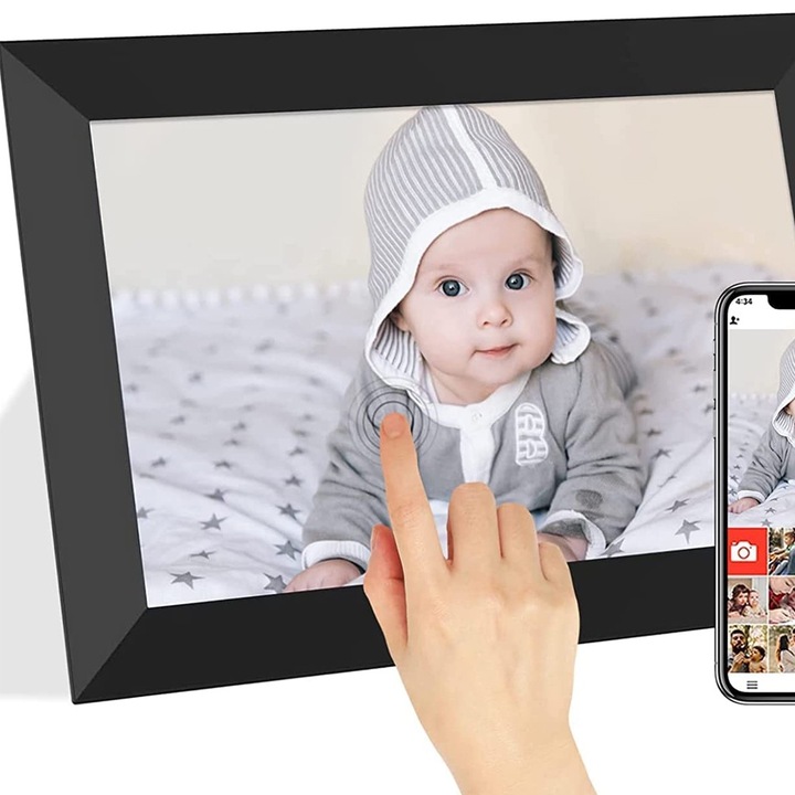 Цифрова фоторамка, 8 инча IPS сензорен екран, резолюция 1280x800, 16GB вътрешна памет, автоматично завъртане, черна, 22x15.5x2.3 cm