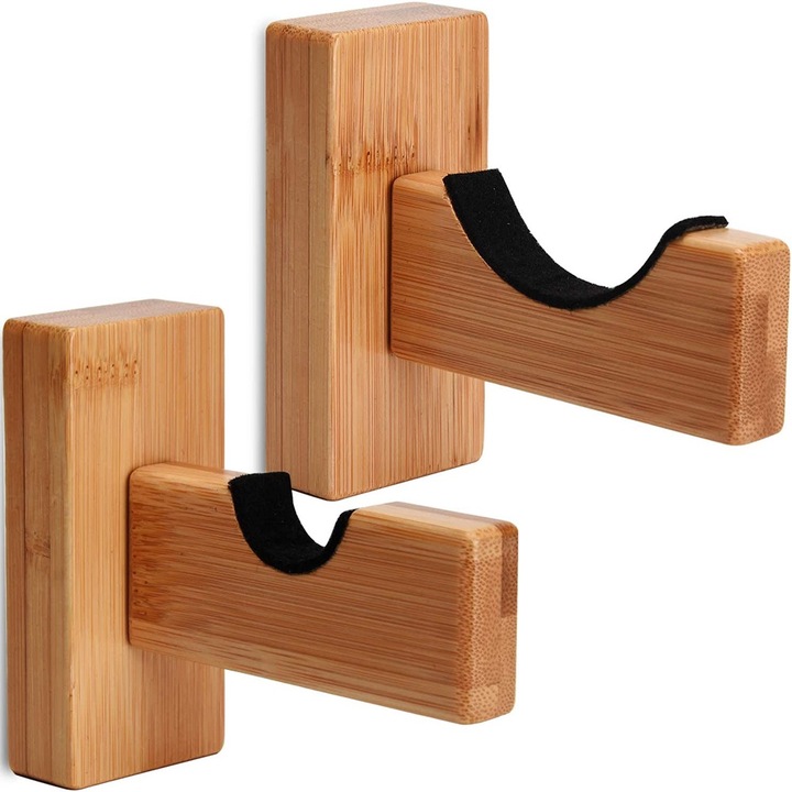 Set 2 Suporturi de perete pentru bata de baseball, lemn, captuseala moale, 12.5x12x9cm