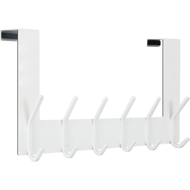 Suport cuier pentru usa, 6 carlige, alb, 39x11.5cm
