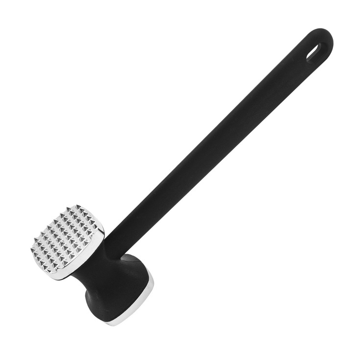 Ciocan de bucatarie multifunctional pentru fragezire carne si zdrobire, inox, dublu-fata, negru, argintiu, 5x7.5x24.4cm