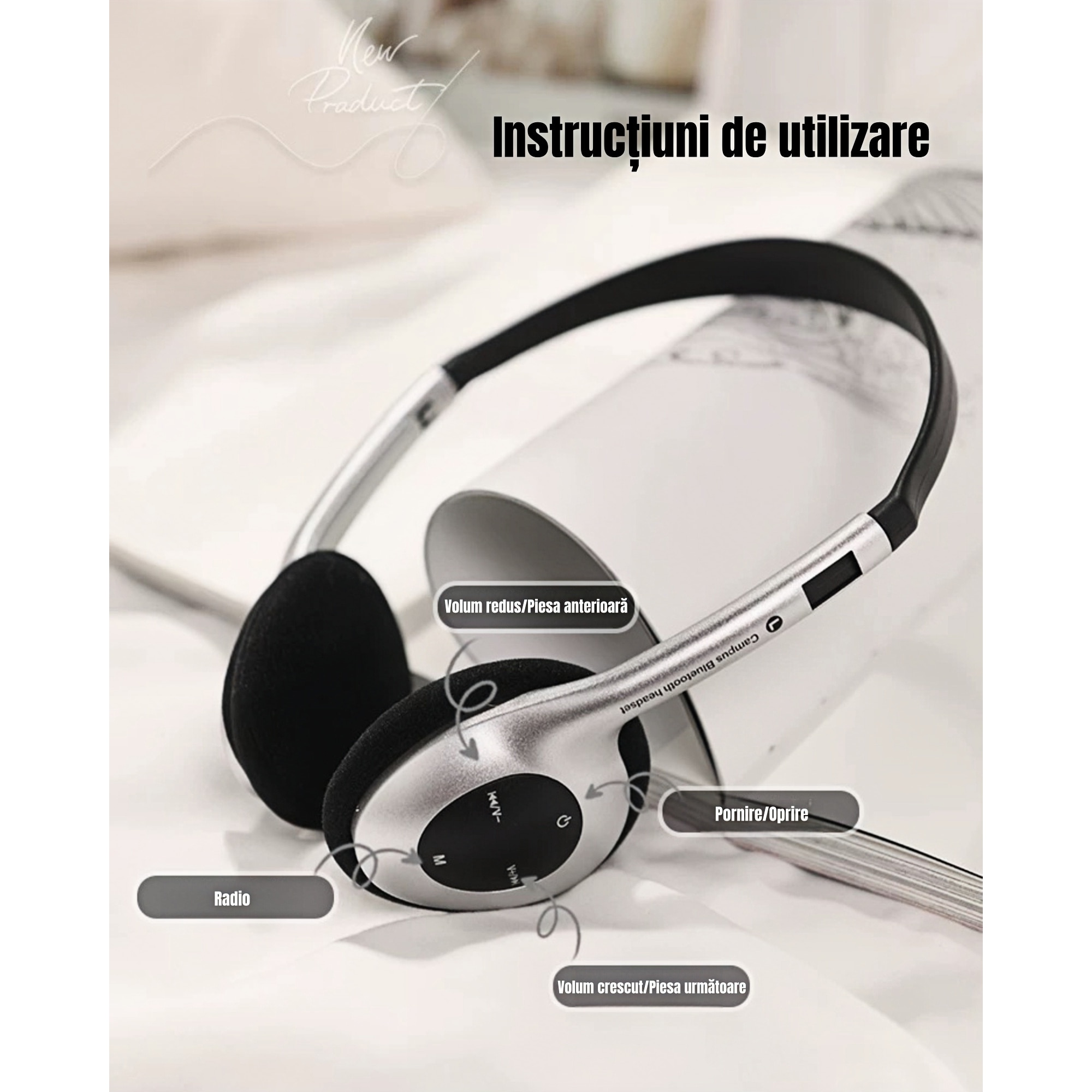 Casti Retro Casti Wireless, Retro, Bluetooth, Negru - eMAG.ro